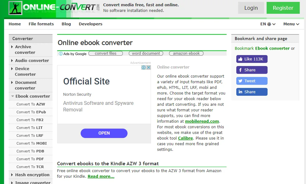 The Online-Convert ebook converter
