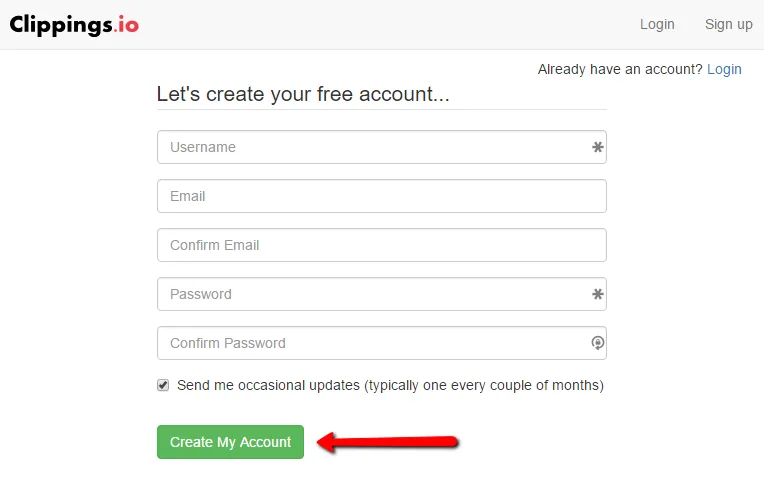 The Clippings.io sign-in page
