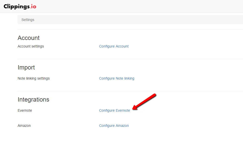 Configure Evernote under Integrations