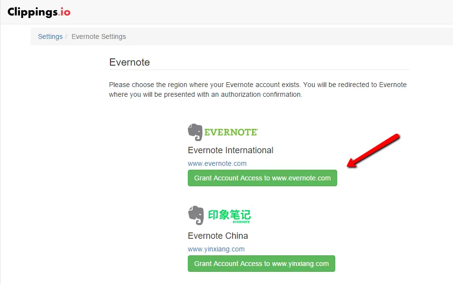 Choosing the Evernote region