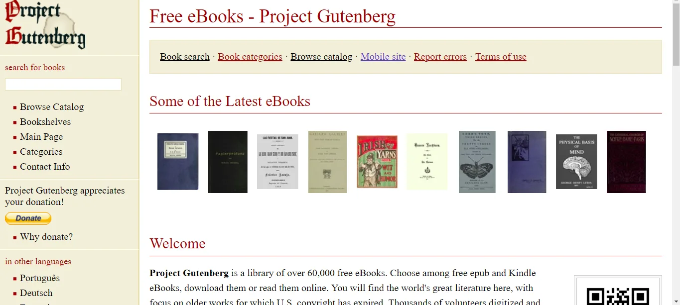 The Project Gutenberg home page