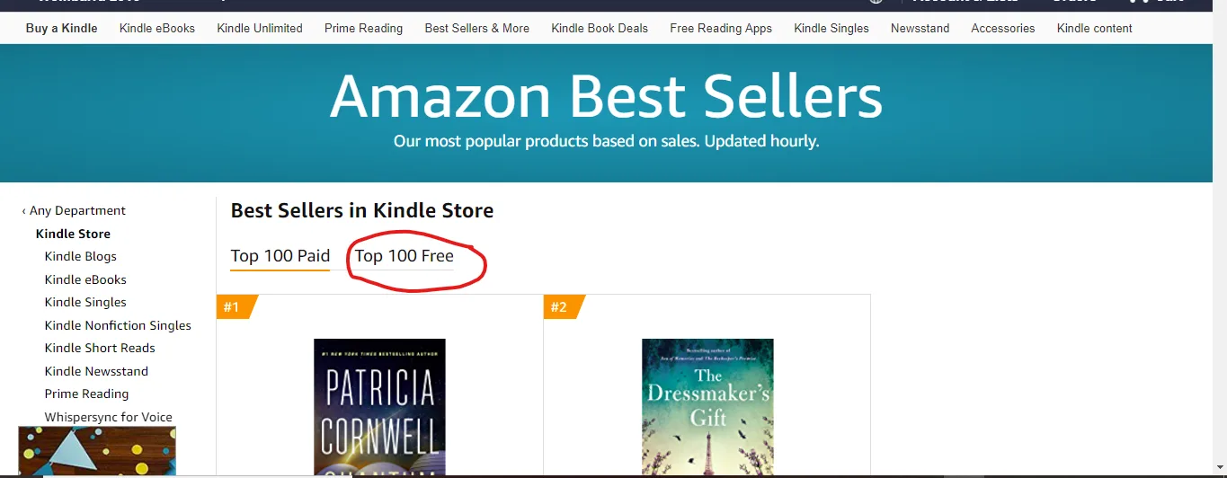 Amazon's Top 100 Free tab in the Kindle Store bestsellers