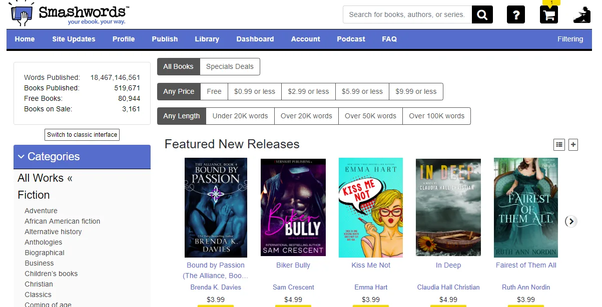 The Smashwords home page