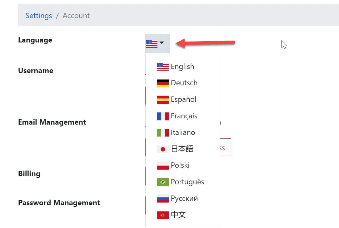 Change language button