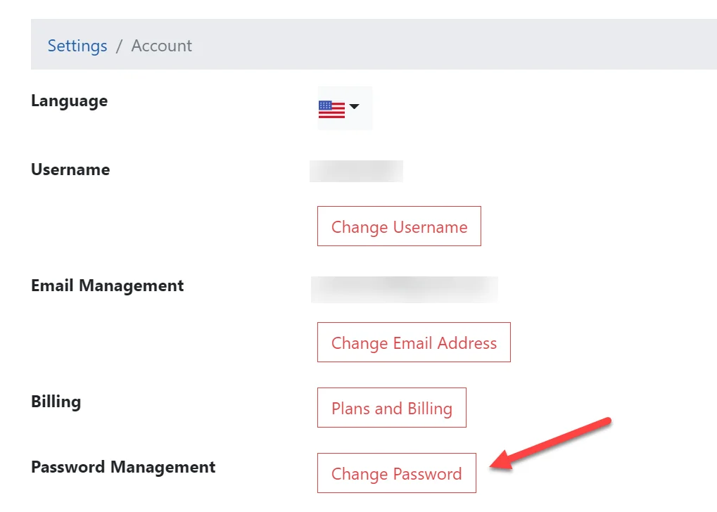 Change password button