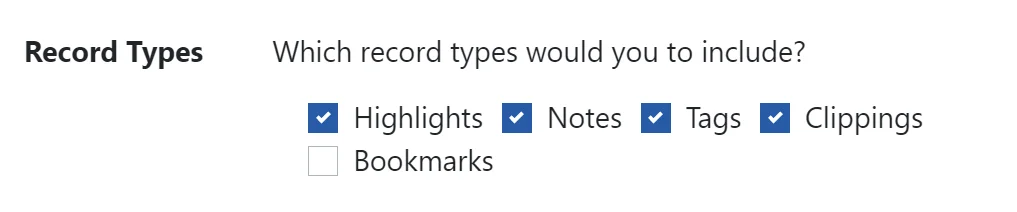 Export options record types
