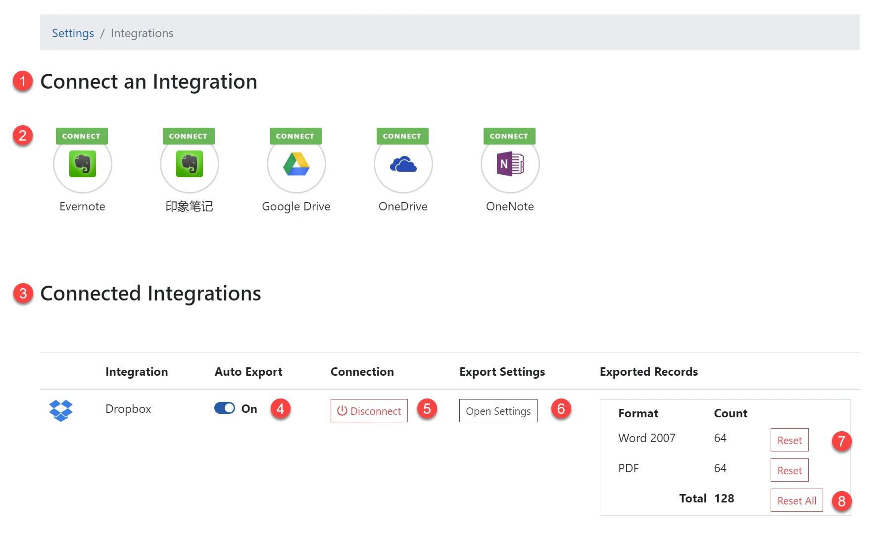Exporting integration settings