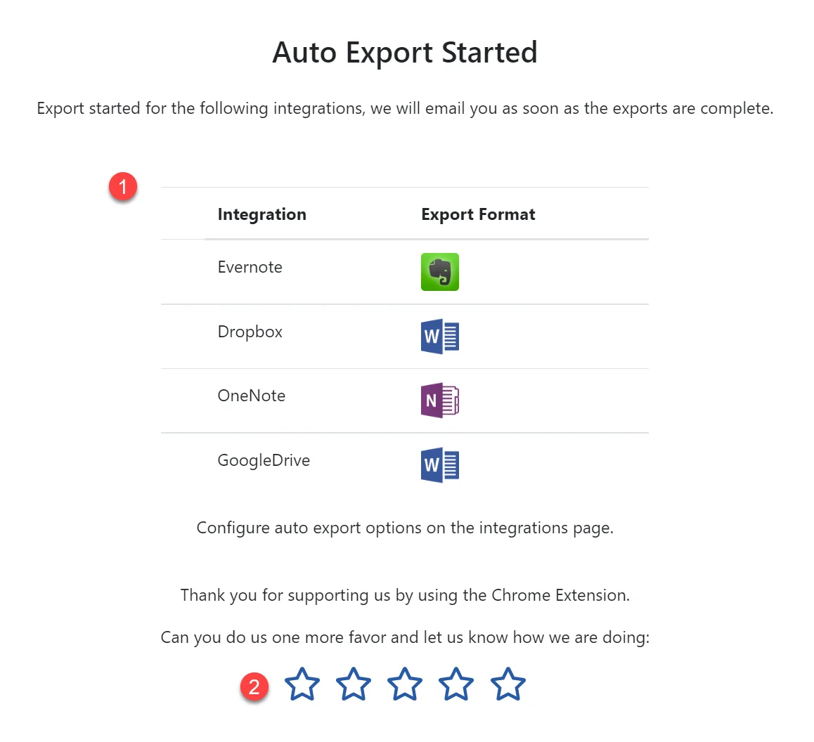 Chrome extension import complete auto export
