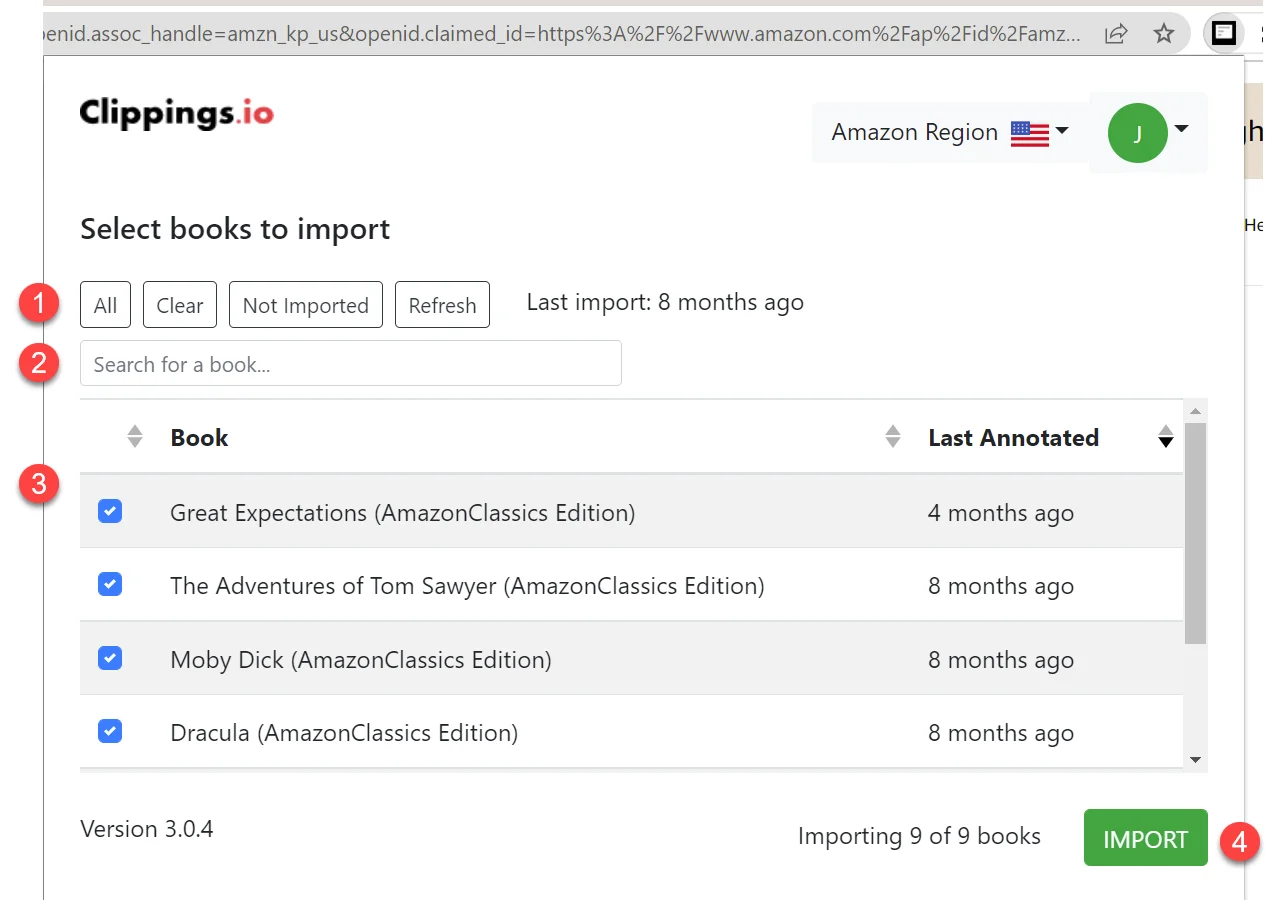 Chrome extension import dialog