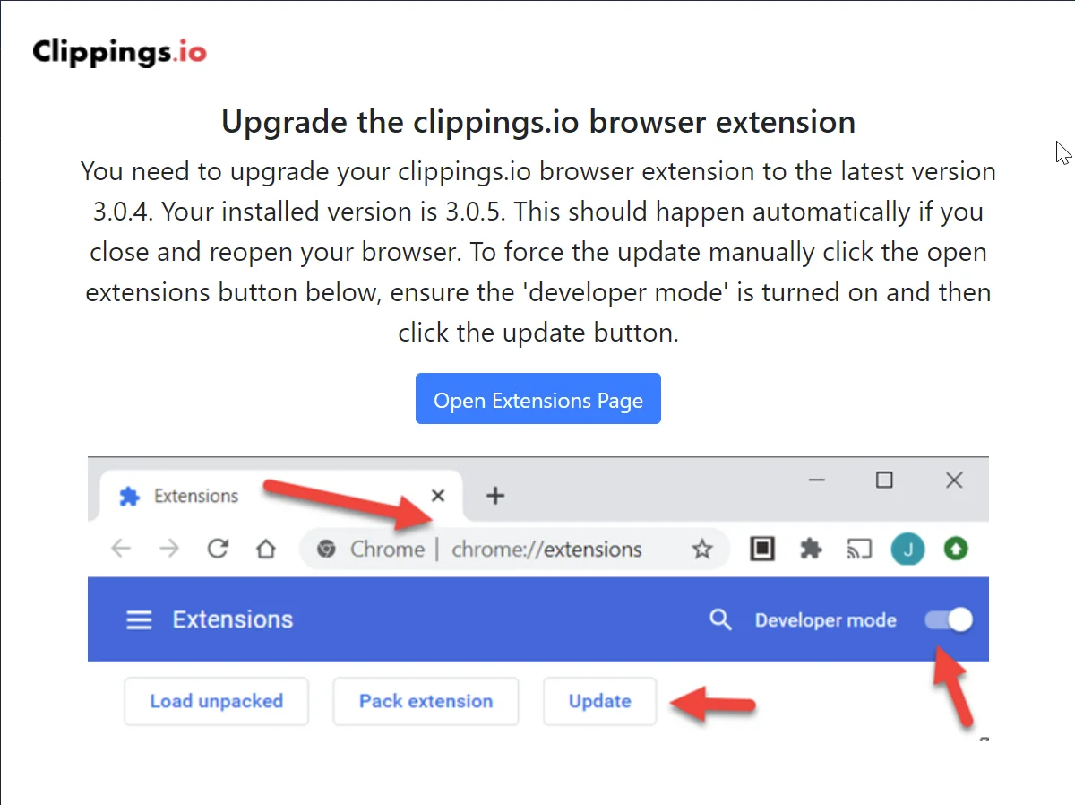 Chrome extension updating