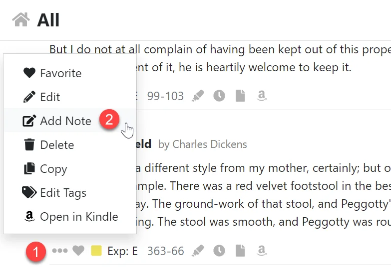 Add note menu