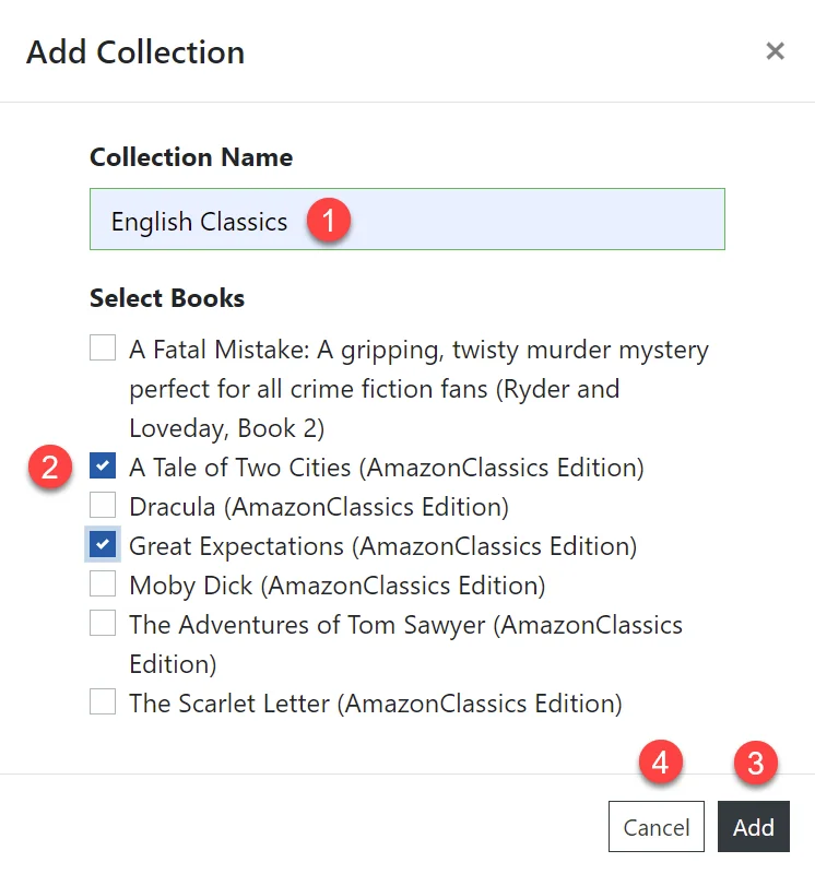 Create book collection dialog