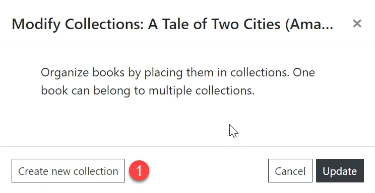 Create book collection show dialog
