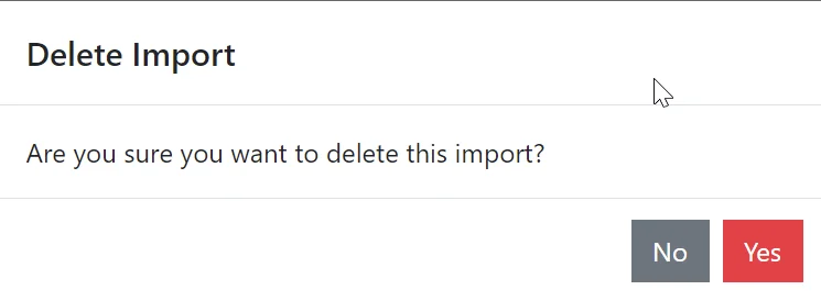 Delete import confirmation