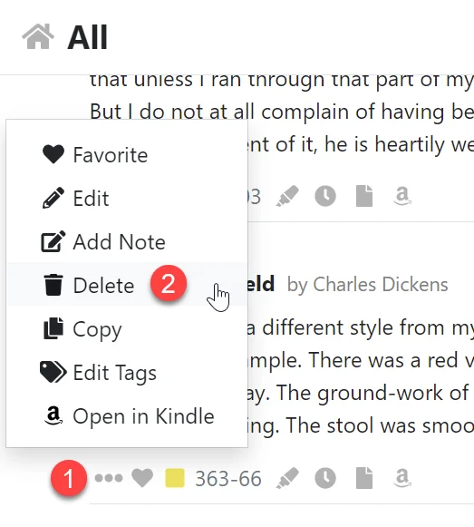 Delete your kindle highlights menu