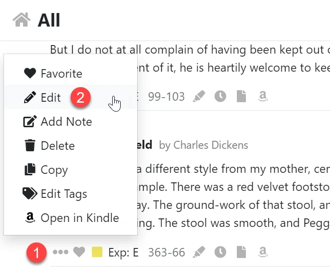 Edit your kindle highlights menu