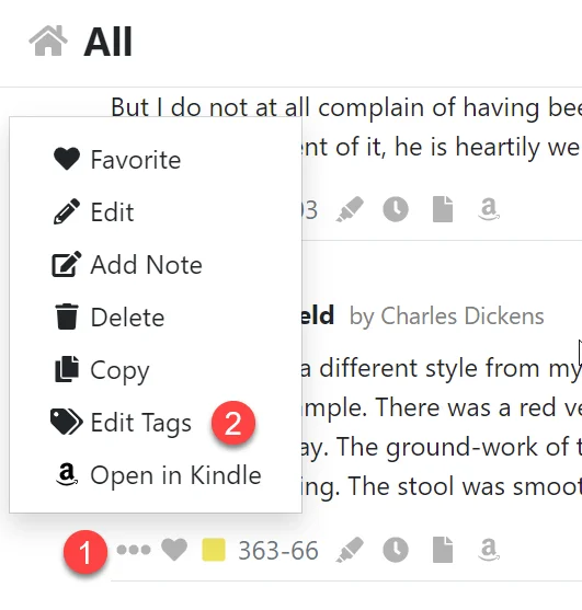 Tag your kindle highlights menu